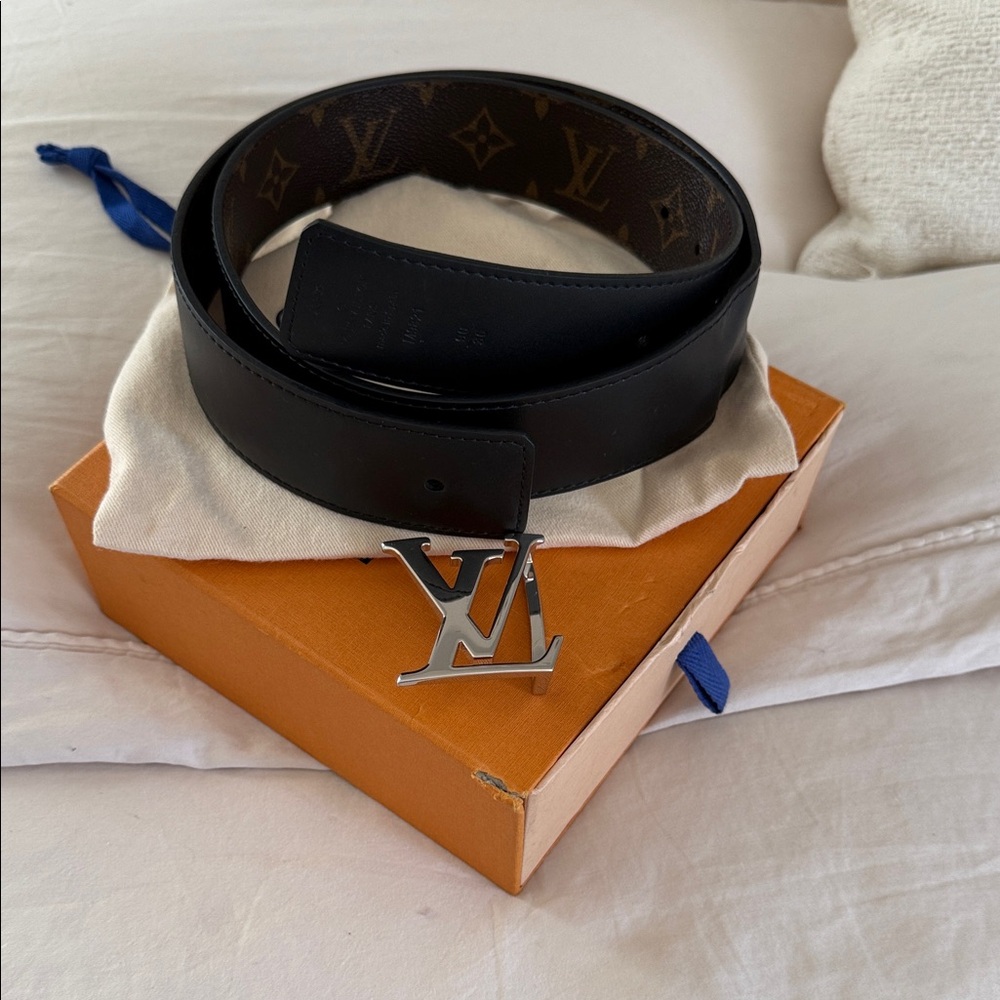 Louis Vuitton Black and Brown Monogram Men's Belt
